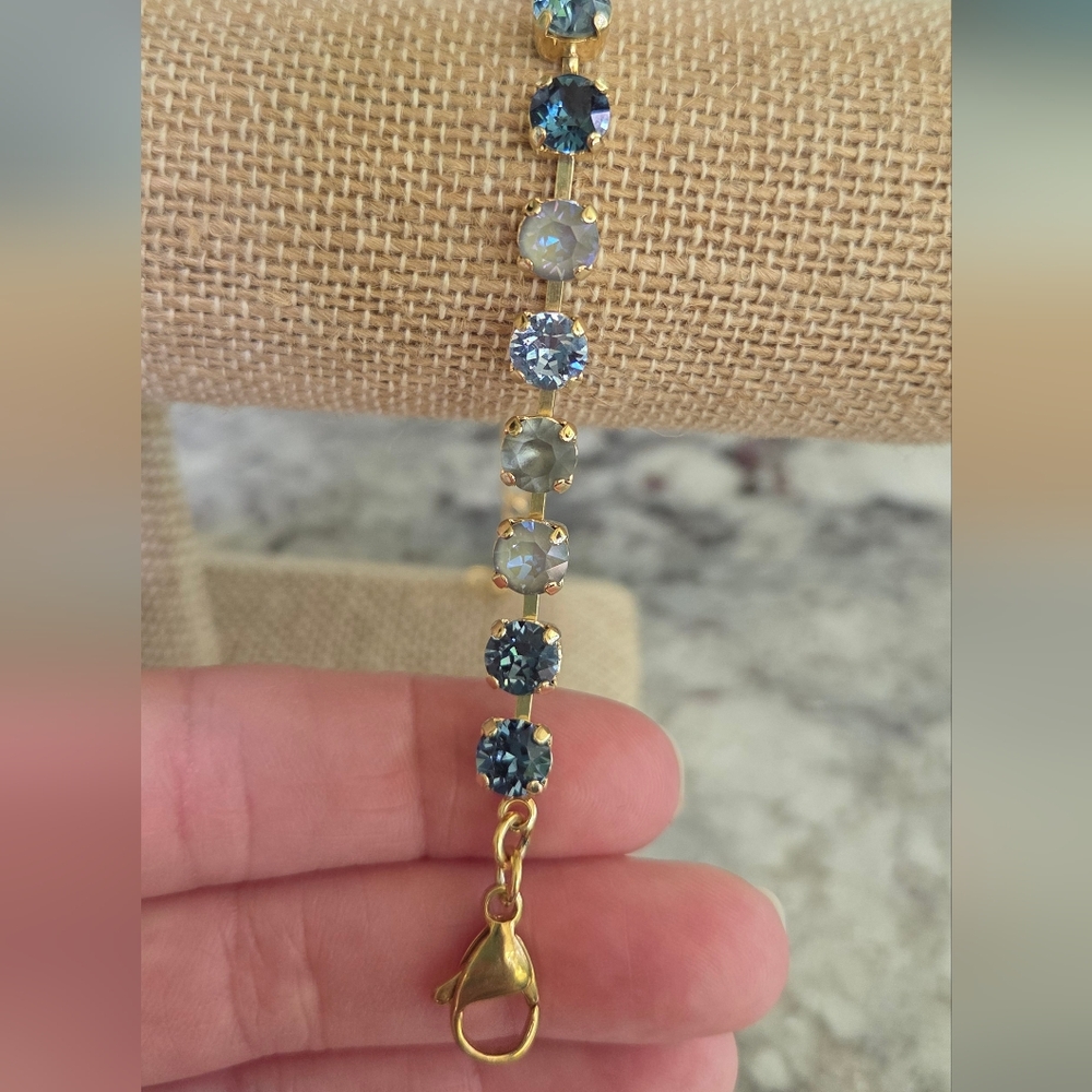 Gold Bracelet with Blue 6mm Crystals